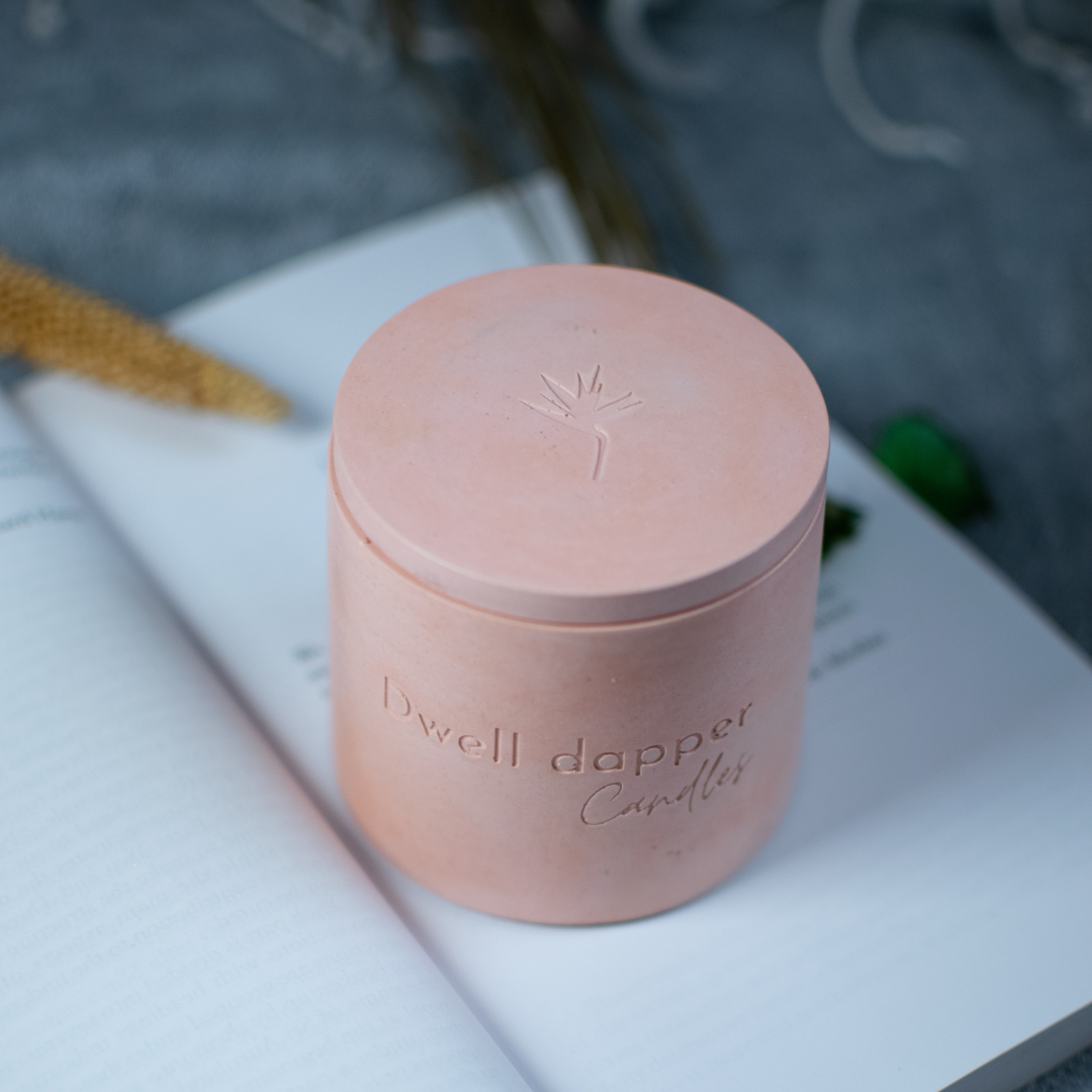 Soy wax candle in concrete jar (Pink)
