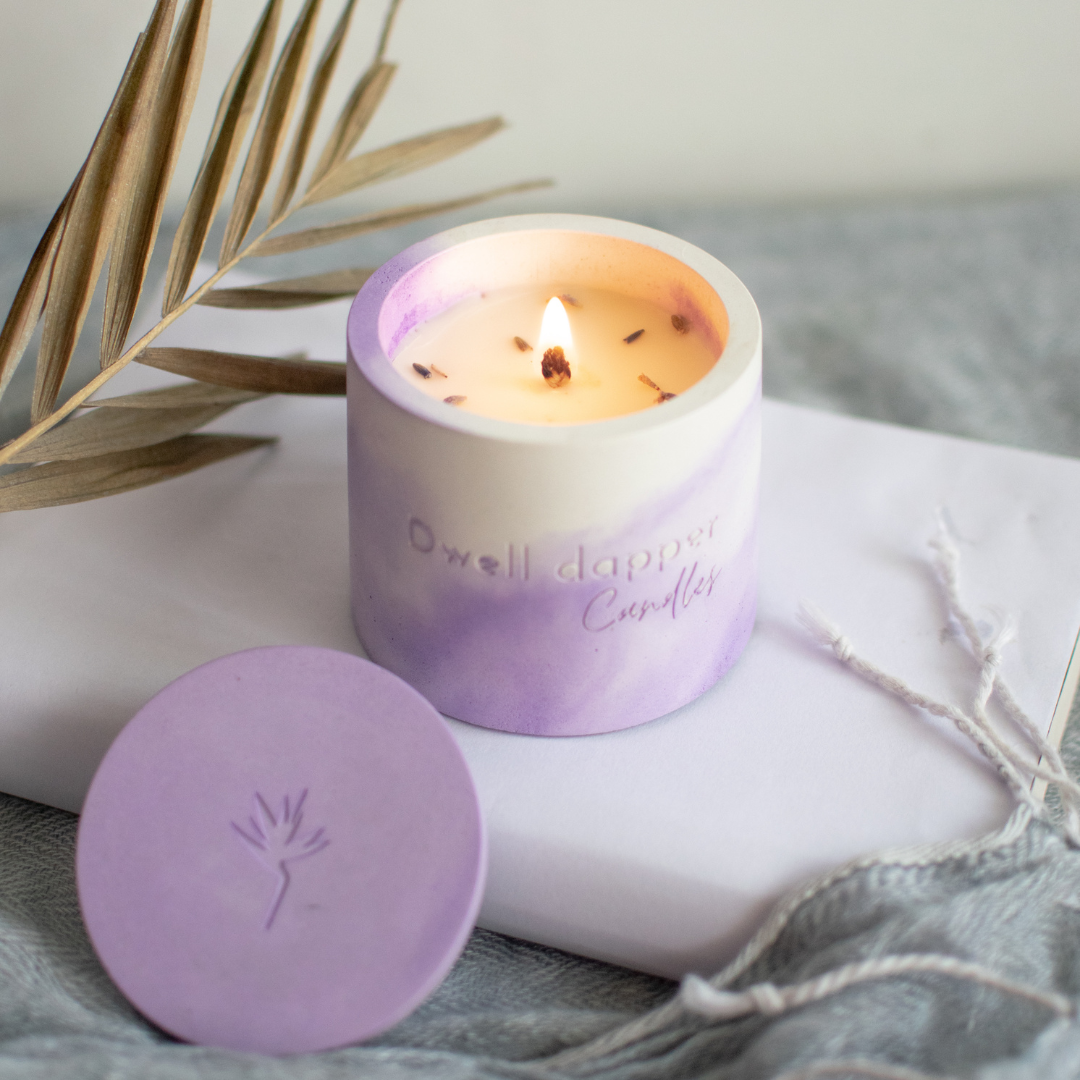 Soy wax candle in concrete jar (Purple)