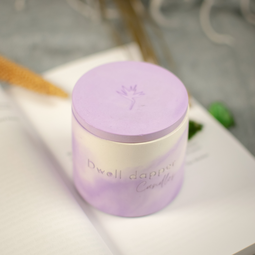 Soy wax candle in concrete jar (Purple)