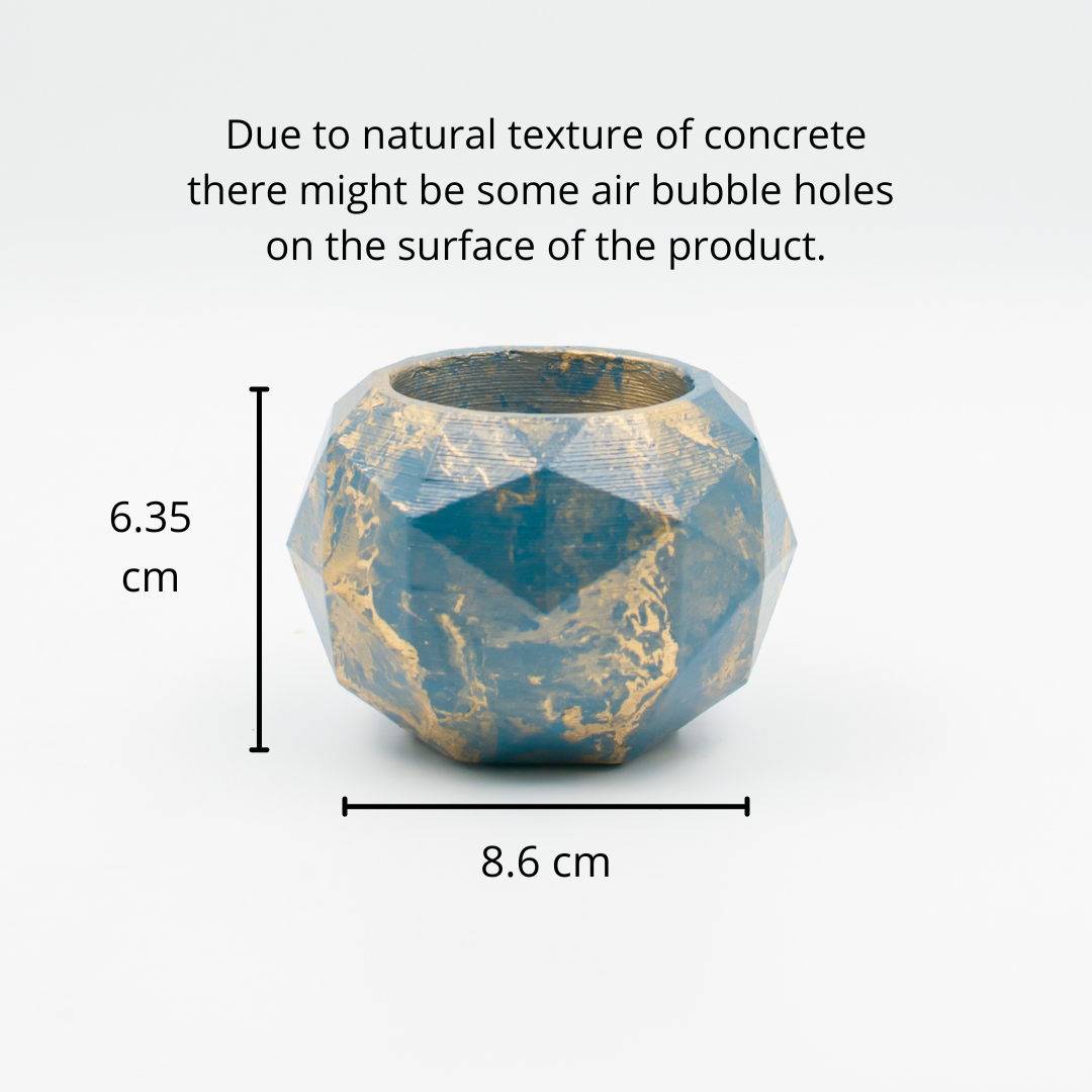 Pen stand with small planter and tray (Cyan with Golden texture)