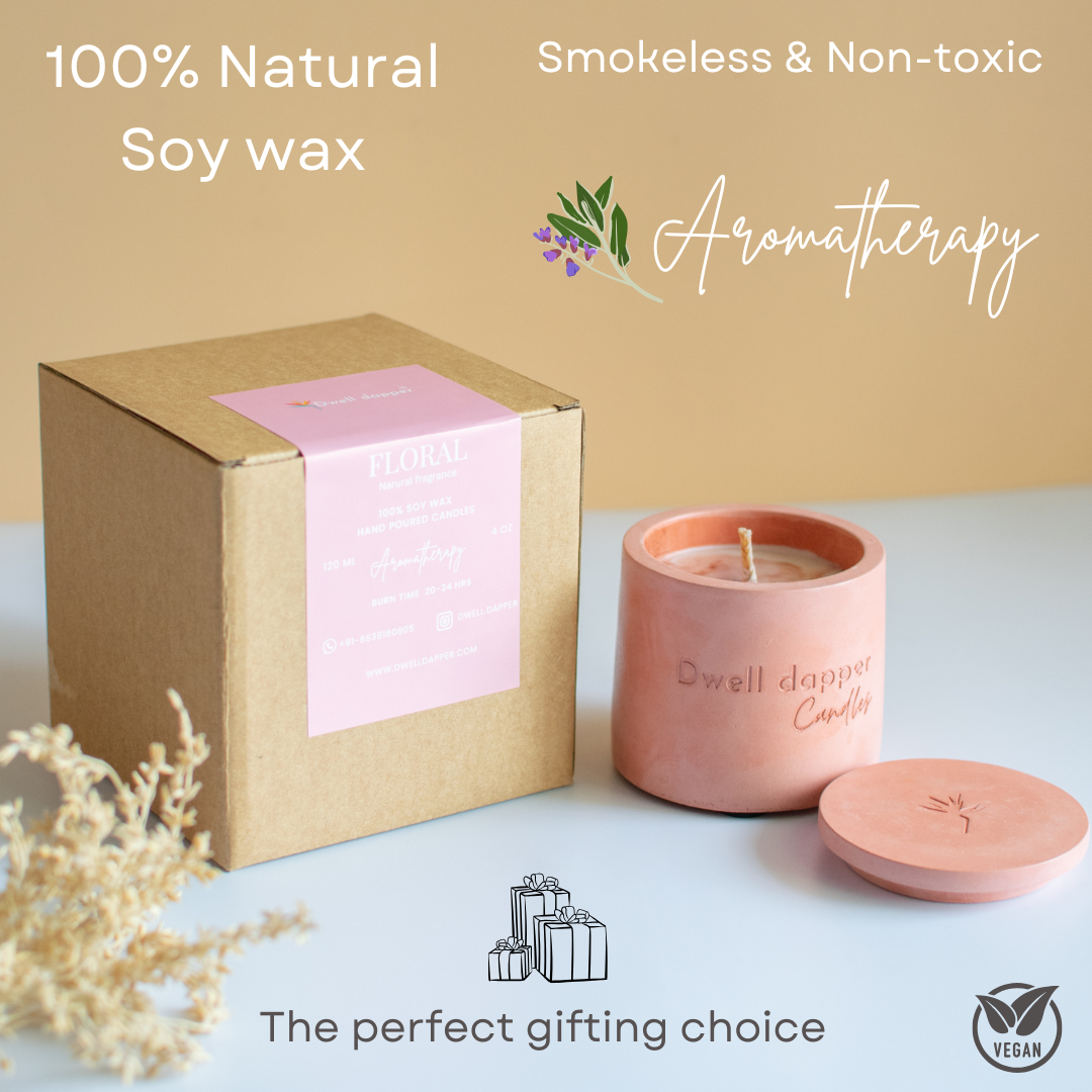 Soy wax candle in concrete jar (Pink)