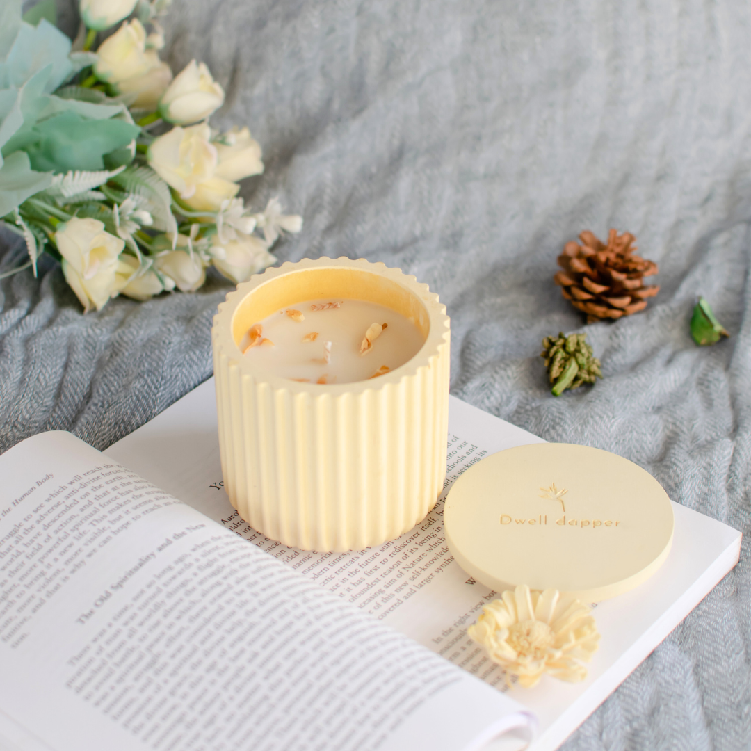 Soy wax candle in concrete jar (Yellow)