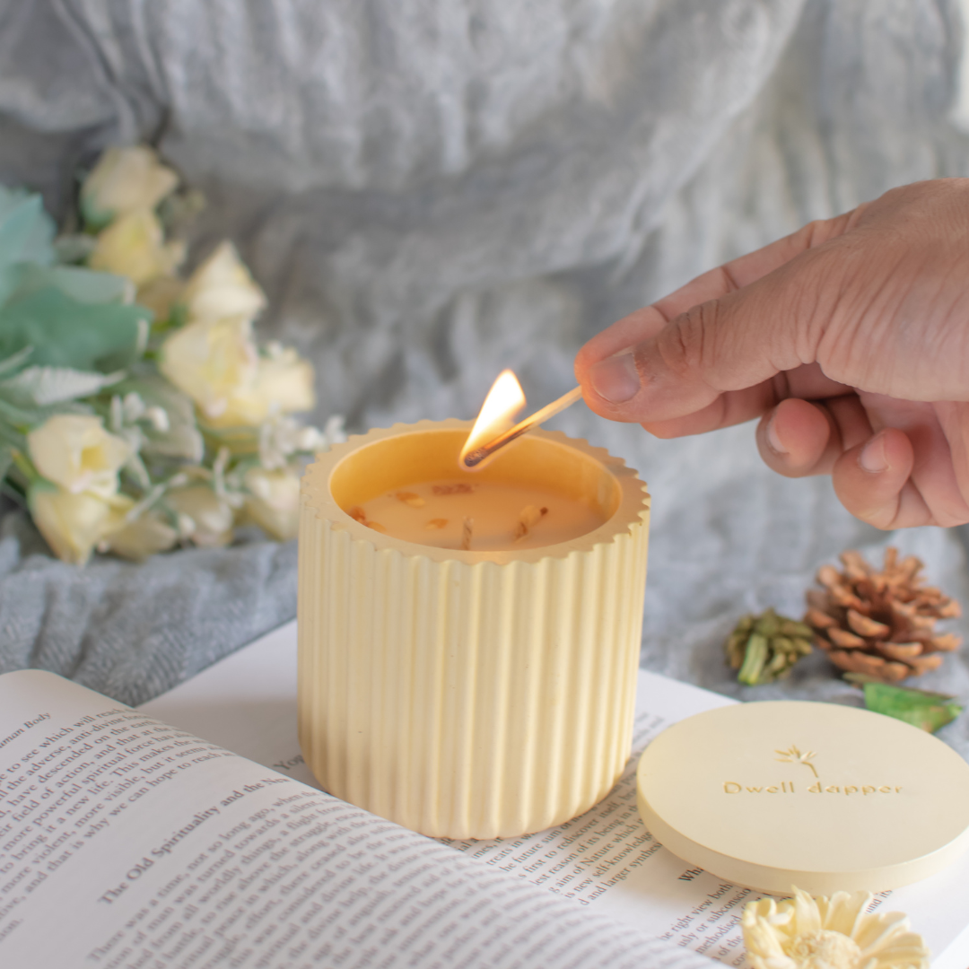 Soy wax candle in concrete jar (Yellow)