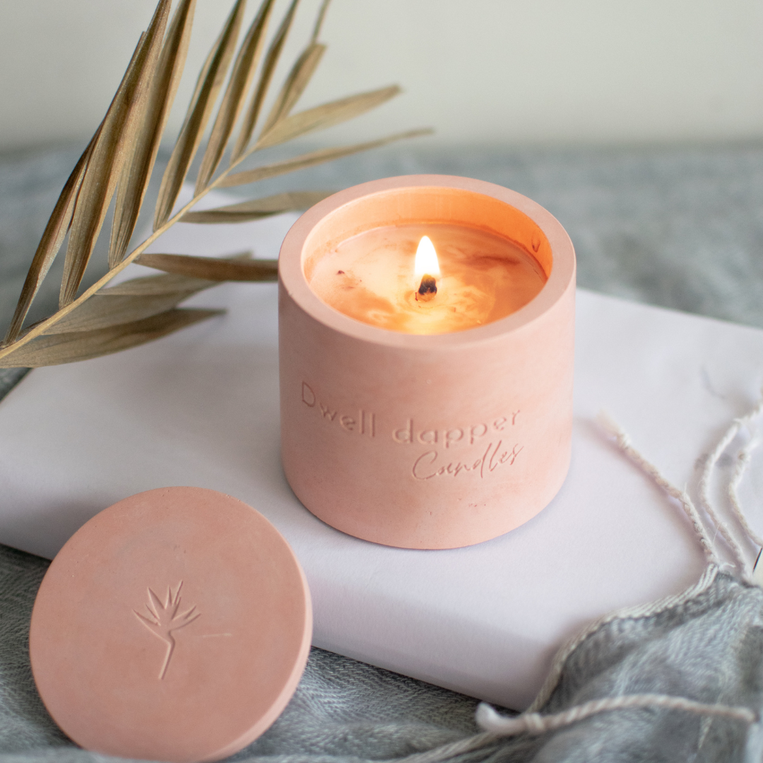 Soy wax candle in concrete jar (Pink)