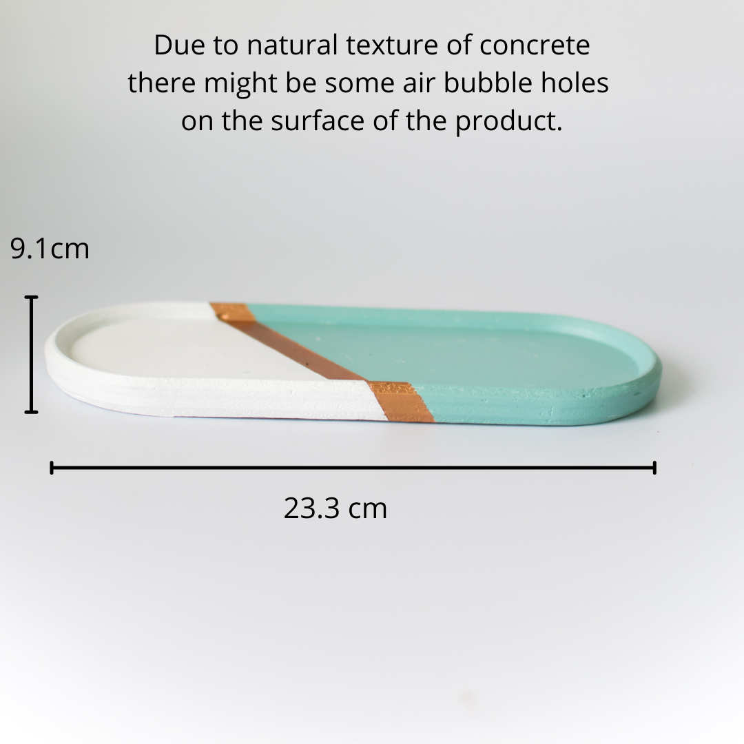 Pen stand with small planter and tray (White & Teal with bronze strap)