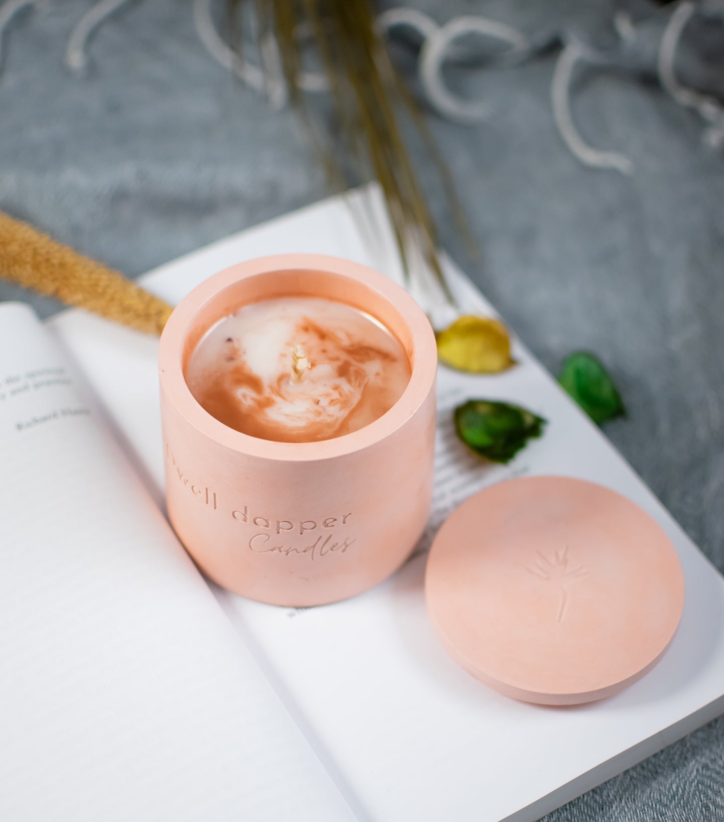 Soy wax candle in concrete jar (Pink)