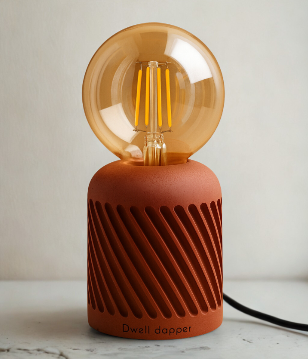 Concrete Table Lamp - Modern Minimalist Lighting (Maroon)