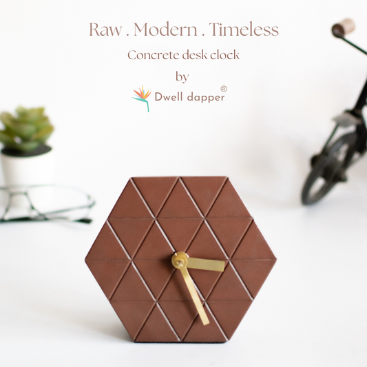 Concrete Hexagonal Desk clock (Brown)