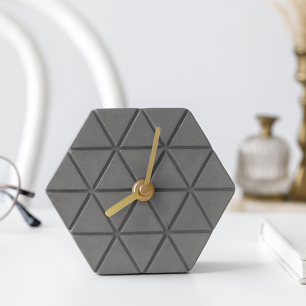 Concrete Hexagonal Desk clock (Grey)