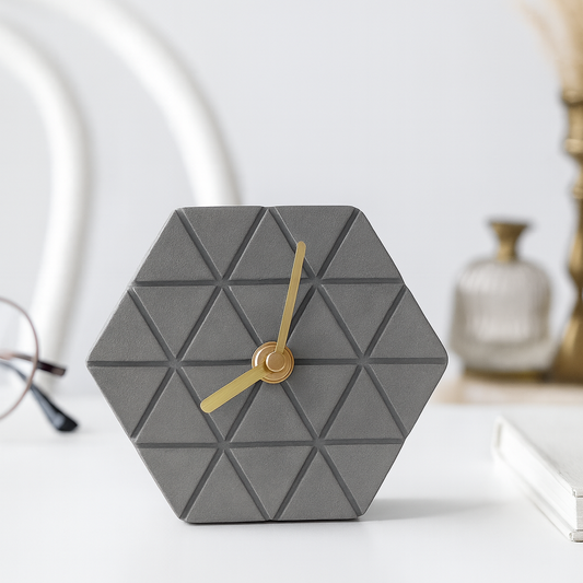 Concrete Hexagonal Desk clock (Grey)