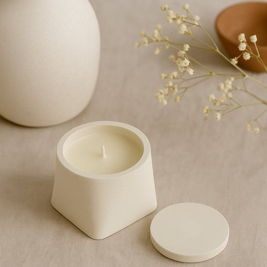 Soy wax candle in concrete jar (Beige)