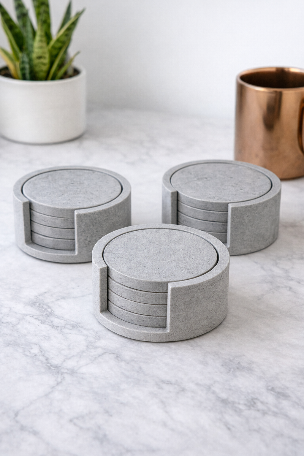 Concrete Coaster Set with Holder (Set of 4) (Grey)